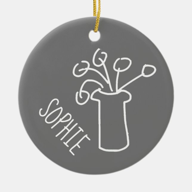 Enkel, modern blomvita julgransprydnad keramik (Framsidan)