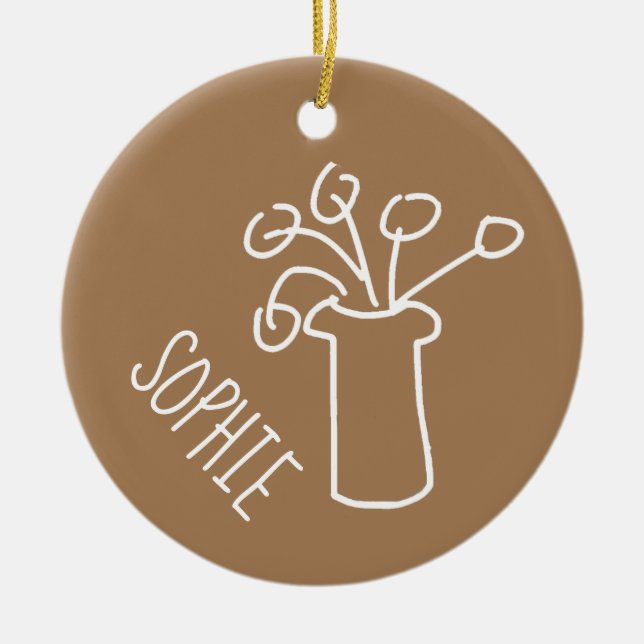 Enkel, modern blomvita julgransprydnad keramik (Framsidan)