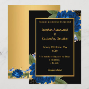 ENKEL MODERN BLUE GULD BLOMMIGT BRÖLLOP ALL BLACK INBJUDNINGAR