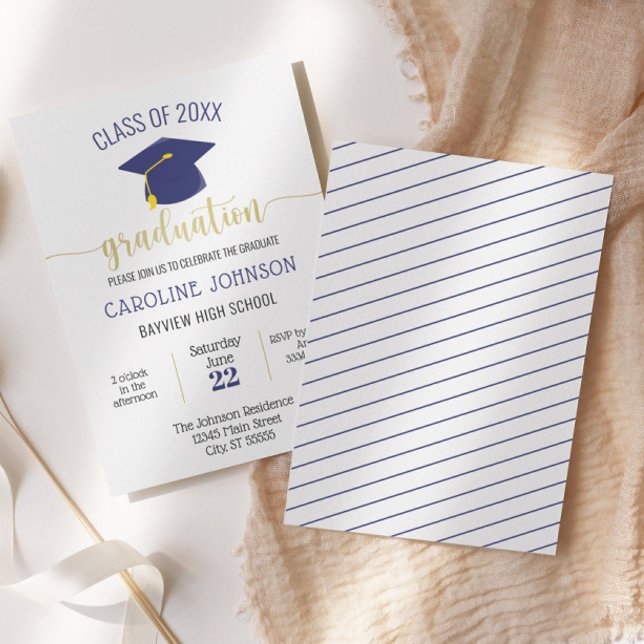 Enkel Modern Blue Guld Studenten Inbjudningar (Skapare uppladdad)