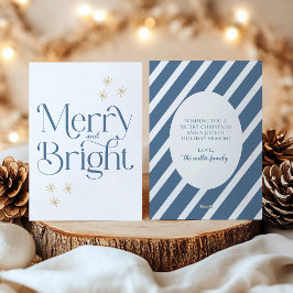 Enkel Modern Blue Rand Merry och Bright Julkort
