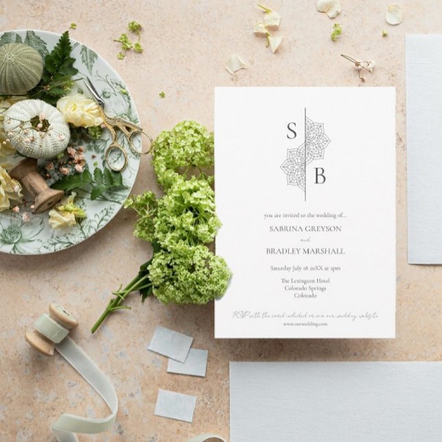 Enkel modern Boho Monogram Mandala Bröllop Inbjudningar (Skapare uppladdad)