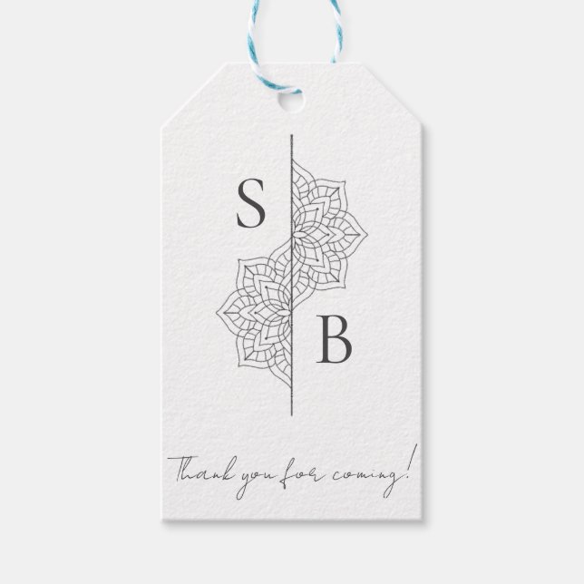Enkel modern Boho Monogram Mandala Bröllop Presentetikett (Framsidan)