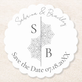 Enkel modern Boho Monogram Mandala Bröllop Underlägg Papper