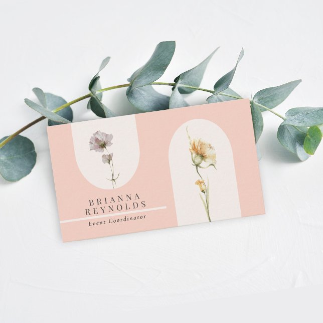 Enkel modern Boho Wildblommor på mjuk Rosa Visitkort (Skapare uppladdad)