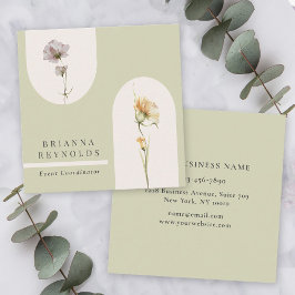 Enkel Modern Boho Wildblommor på Sage Grönt Fyrkantigt Visitkort