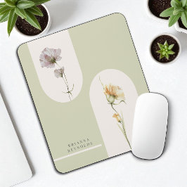 Enkel Modern Boho Wildblommor på Sage Grönt Musmatta