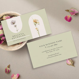 Enkel Modern Boho Wildblommor på Sage Grönt Visitkort