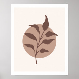 Enkel modern botanisk blomma Löv på Tan Circle Poster