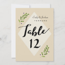 Enkel modern botanisk bröllopsbord nummerkort inbjudningar