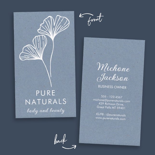 Enkel modern botanisk Neutralt i Löv, blå modern Visitkort (Simple Modern Botanical Leaf Neutral Blue Modern Business Card)