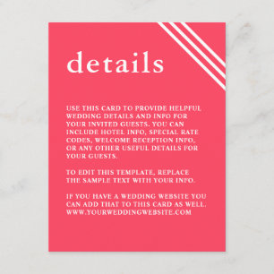 Enkel modern Bright Coral Bröllop-information Tilläggskort