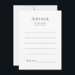 Enkel Modern Bröllop Advice Card Rådkort<br><div class="desc">Denna enkla moderna utformning av rådgivningskortet för bröllop är en tidlös kombination av klassisk charm och enkelhet i contemporaryn. Med fokus på minimalistiskt stil har den här designen ren linjer, neutralt och en sofistikerad svart-vit palett, vilket garanterar att varje detalj utesluter förfinad enkelhet. Oavsett om du planerar en traditionell ceremoni...</div>