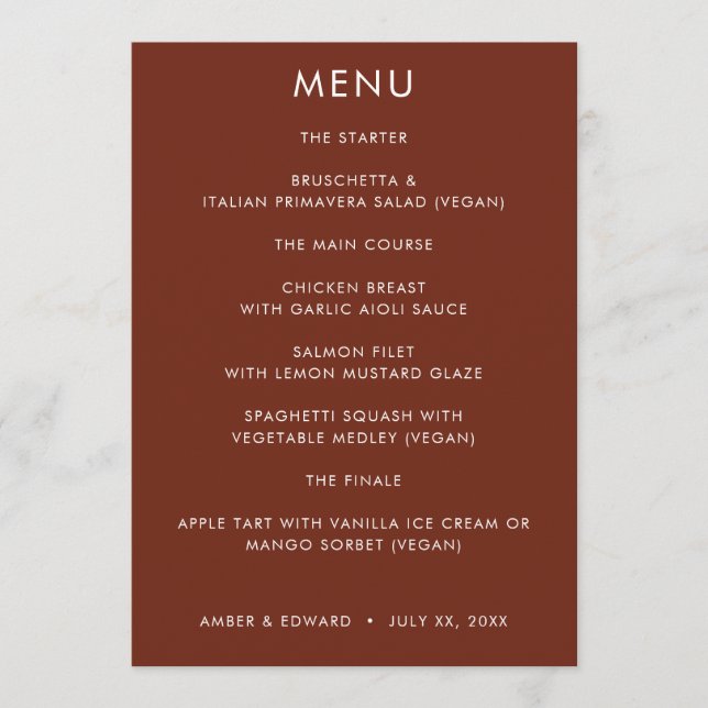 Enkel Modern Bröllop-meny Inbjudningar (Framsida)