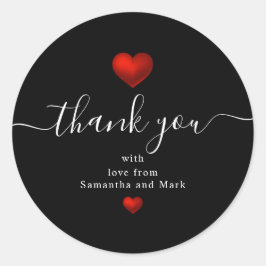 Enkel Modern Bröllop Red Black Heart Runt Klistermärke