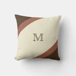 Enkel Modern Brown och Tan Stripe Monogram Kudde