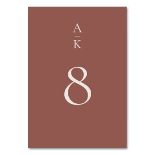 Enkel, modern brun monogram-blandning som matchar  bordsnummer