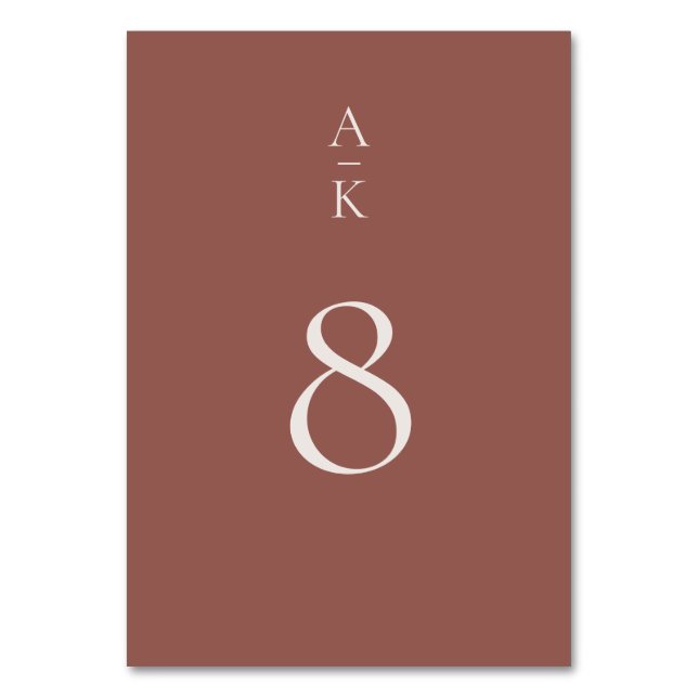 Enkel, modern brun monogram-blandning som matchar  bordsnummer (Framsidan)