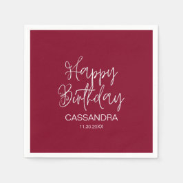 Enkel modern burgundisk typografi födelsedag pappersservett