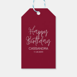 Enkel modern burgundisk typografi födelsedag presentetikett