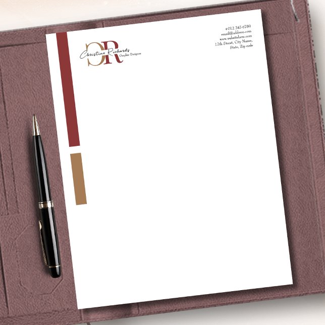 Enkel Modern Burgundy Guld Monogram Brevhuvud (Skapare uppladdad)