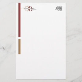 Enkel Modern Burgundy Guld Monogram Brevpapper