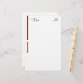 Enkel Modern Burgundy Guld Monogram Brevpapper