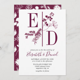 Enkel modern Burgundy Initialer Bröllop Inbjudningar