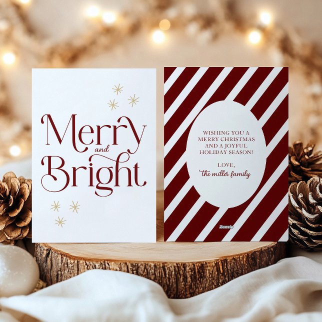 Enkel Modern Burgundy Rand Merry och Bright Julkort (Skapare uppladdad)