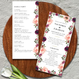 Enkel modern Burgundy Watercolor Blommigt Bröllop Program