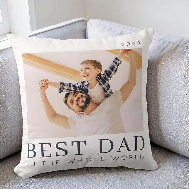 Enkel Modern Chic Anpassad Bästa Pappa Foto Kudde (Skapare uppladdad)