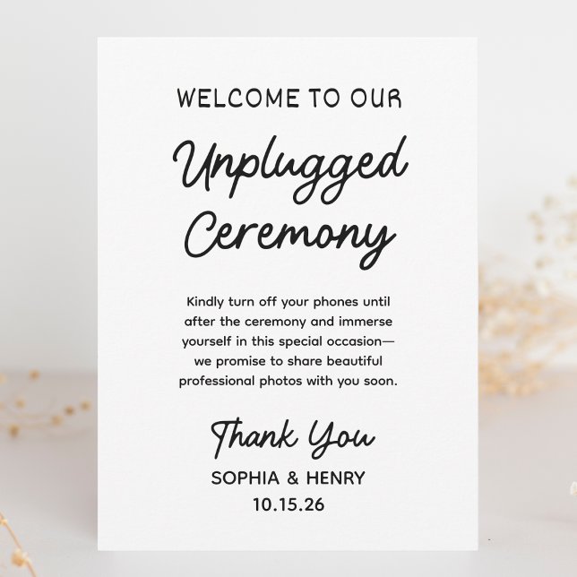 Enkel, modern Chic-Bröllop-signatur för Ceremony-a (Create a distraction-free zone with this modern unplugged ceremony sign for your special day.)