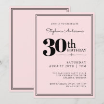 Enkel modern Chic Rosa och svart 30års födelsedag