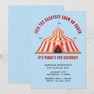 Enkel modern cirkus-karnival-Födelsedagsfest Inbjudningar