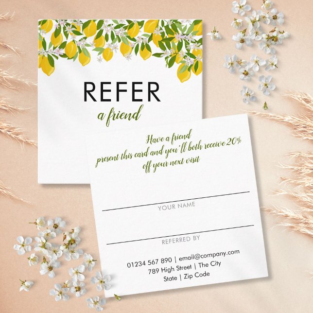 Enkel modern citrus Lemons Greenery Rabattkort (Simple Modern Citrus Lemons Greenery Referral Card)