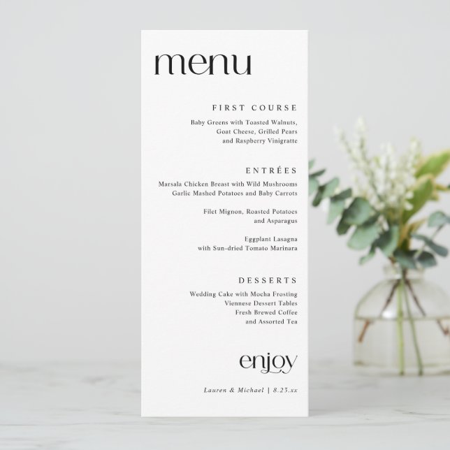 Enkel Modern Classy Bröllop Menu Meny (Stående Fram)