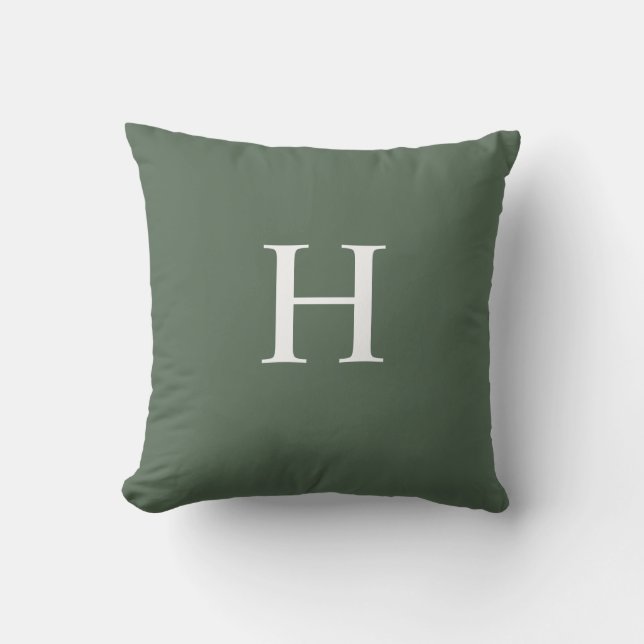 Enkel Modern Dammgrön Monogram Kudde (Framsida)