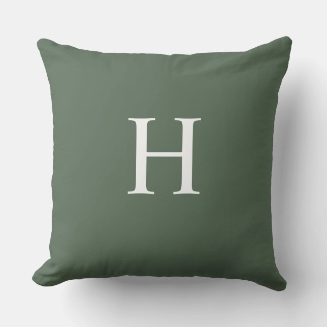 Enkel Modern Dammgrön Monogram Kudde (Framsida)