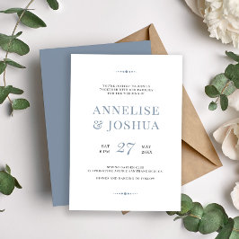 Enkel modern dammig blå typografi bröllop inbjudningar