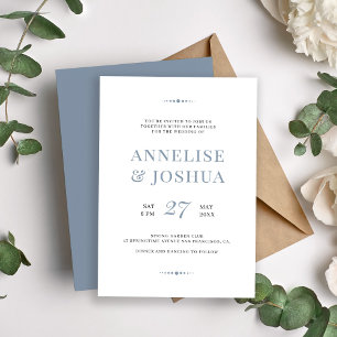 Enkel modern dammig blå typografi bröllop inbjudningar