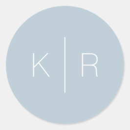 Enkel, modern Dusty Blue Monogram Bröllop Runt Klistermärke