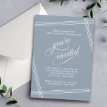 Enkel, modern, Elegant, blå Födelsedagsfest Inbjudningar<br><div class="desc">Födelsedagsfest inbjudan är enkelt och elegant med contemporary flair och har ett vitt vinklat linjer som ramar in texten över en dammig blå bakgrund i trendiget. Texten "du är inbjuden" i vackra skript är avsiktligt framträdande för att få dina inbjudna gäster att känna sig speciella. Redigera informationen om party med...</div>