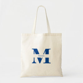 Enkel Modern Elegant Blå Personlig Monogram Tygkasse