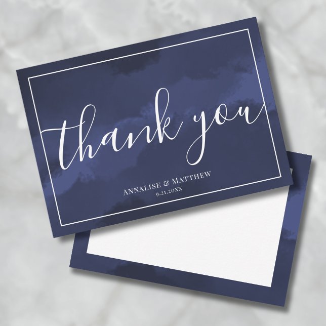 Enkel Modern Elegant Bröllop Marinblå Tack Kort (Simple Modern Elegant Wedding Navy Blue Thank You Card)