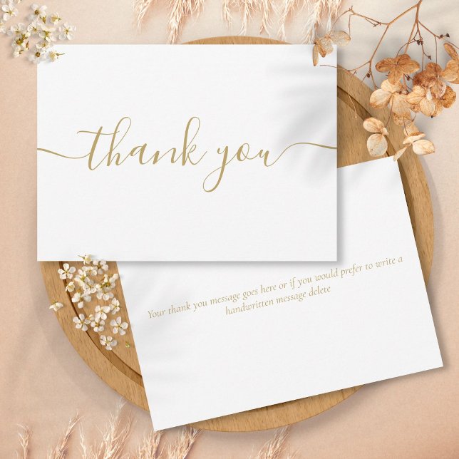 Enkel Modern Elegant Chic Guldskrift Tack Kort (Simple Modern Elegant Chic Gold Script Thank You Card)
