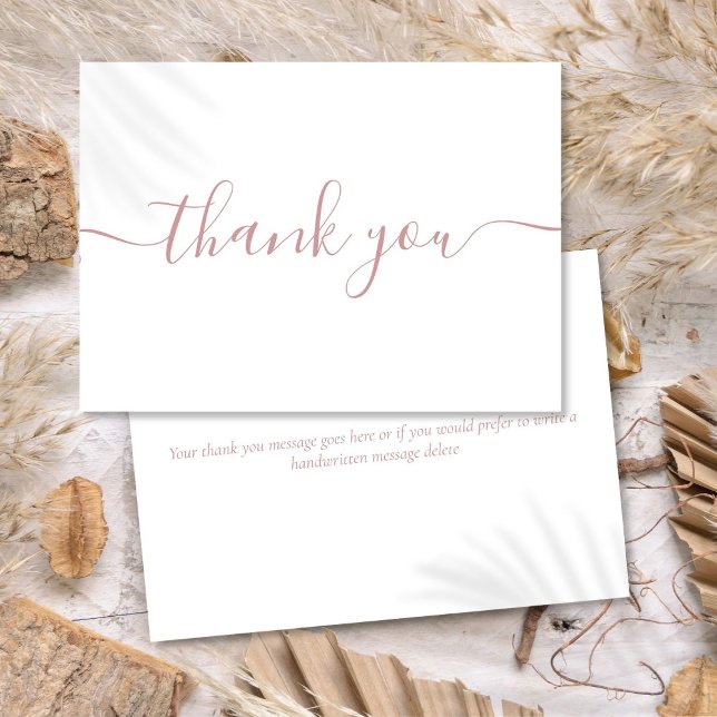 Enkel Modern Elegant Dammros Skrift Tack Kort (Simple Modern Elegant Dusty Rose Script Thank You Card)