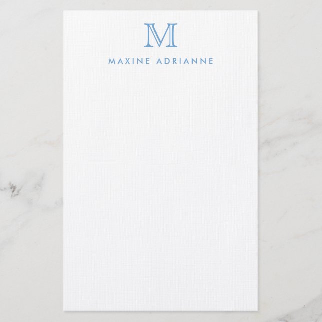 Enkel, modern Elegant, Dusty Blue Monogram - först Brevpapper (Framsida)