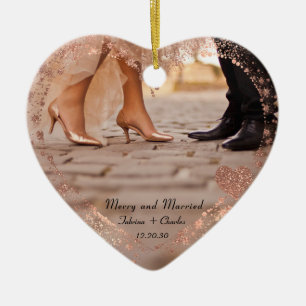 Enkel Modern Elegant Gift För Nygifta Jul Foto Julgransprydnad Keramik