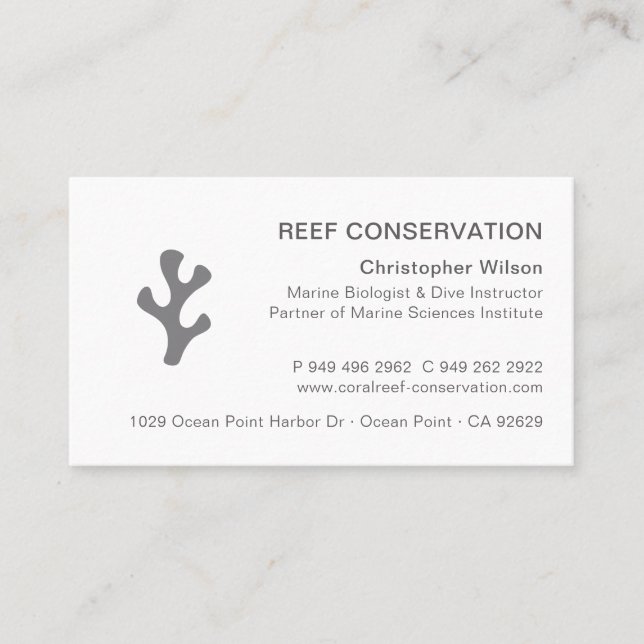 Enkel Modern Elegant Grått Professionell Coral Ree Visitkort (Framsida)