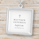 Enkel modern Elegant Kor Baby-baptism Silverpläterat Halsband<br><div class="desc">Design består av enkel typografi med sans serif- och serif-teckensnitt.</div>